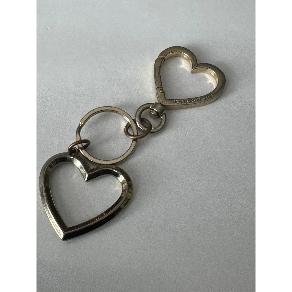 Victoria's Secret Gold Double Heart‎ Keychain Bag Charm Lobster Clasp Engraved